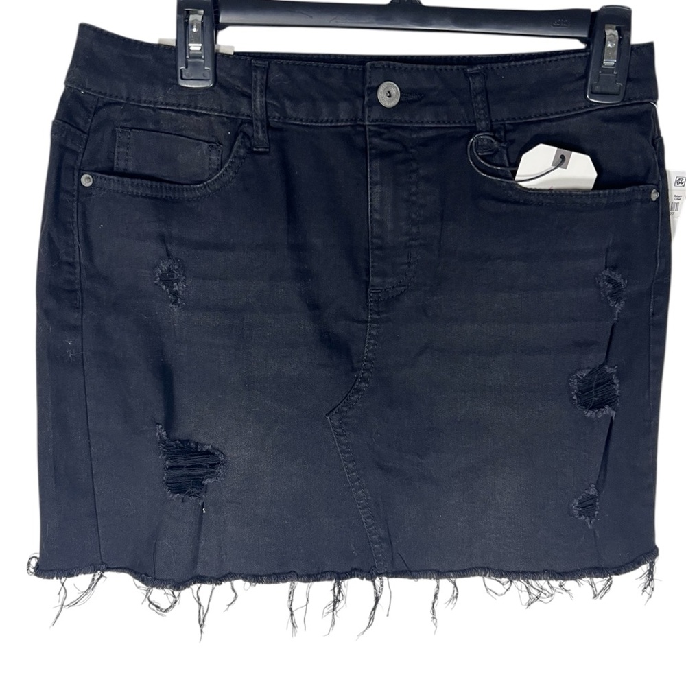 Vanilla Star Distressed Mini Black Denim Skirt Size 9